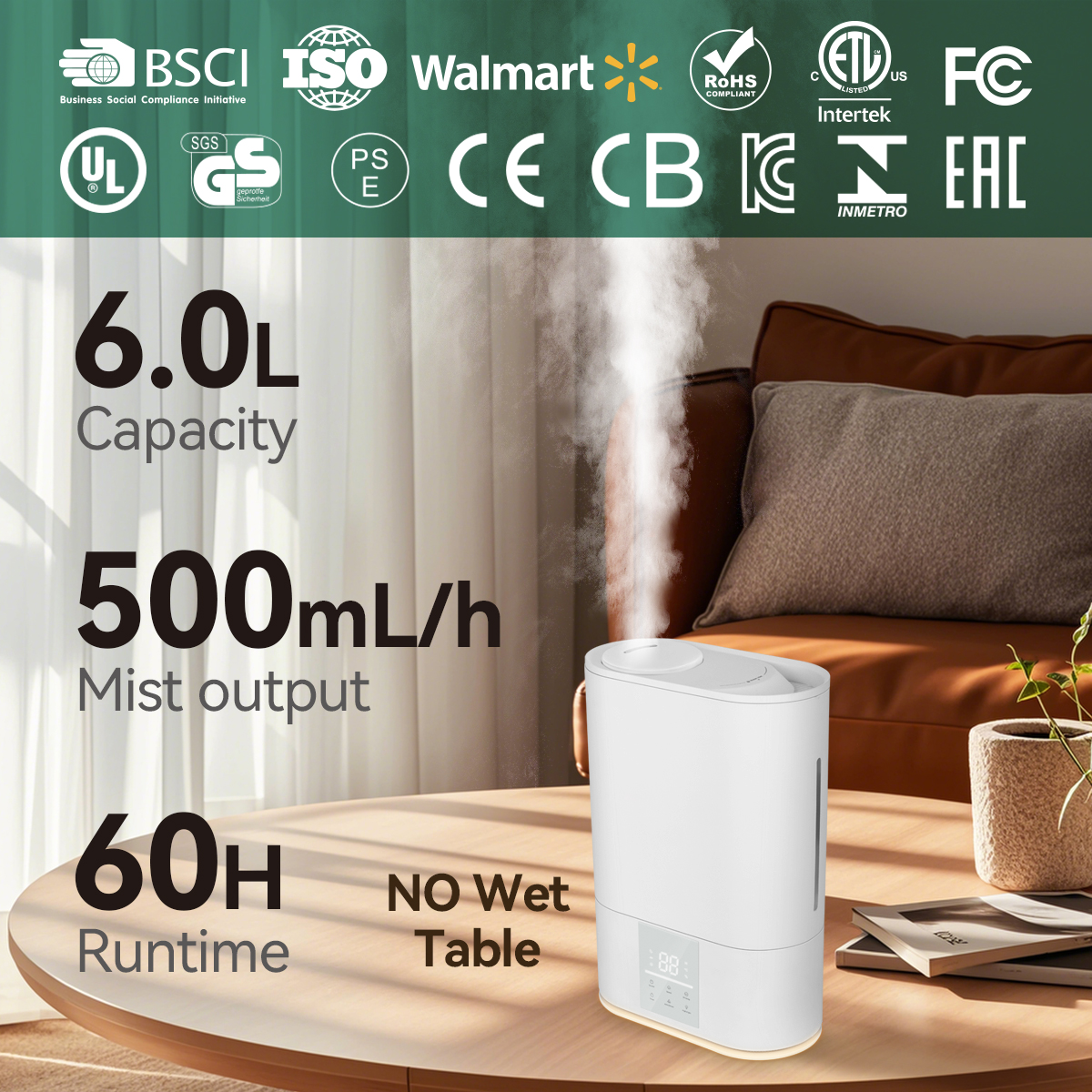 6L Essential Oil Diffuser Humidifier Top Fill LCD Touch Screen Night Light Sleep Mode for Living Room