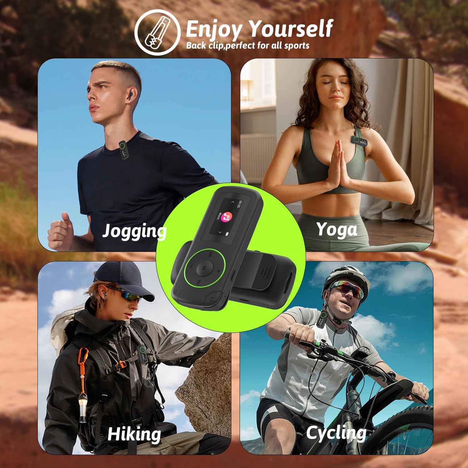 Wiwoo 64GB Superlight Sport MP3 Player for Bluetooth Music Player Clip Earphones MicroSD A-B Repeat Shuffle WAV APE