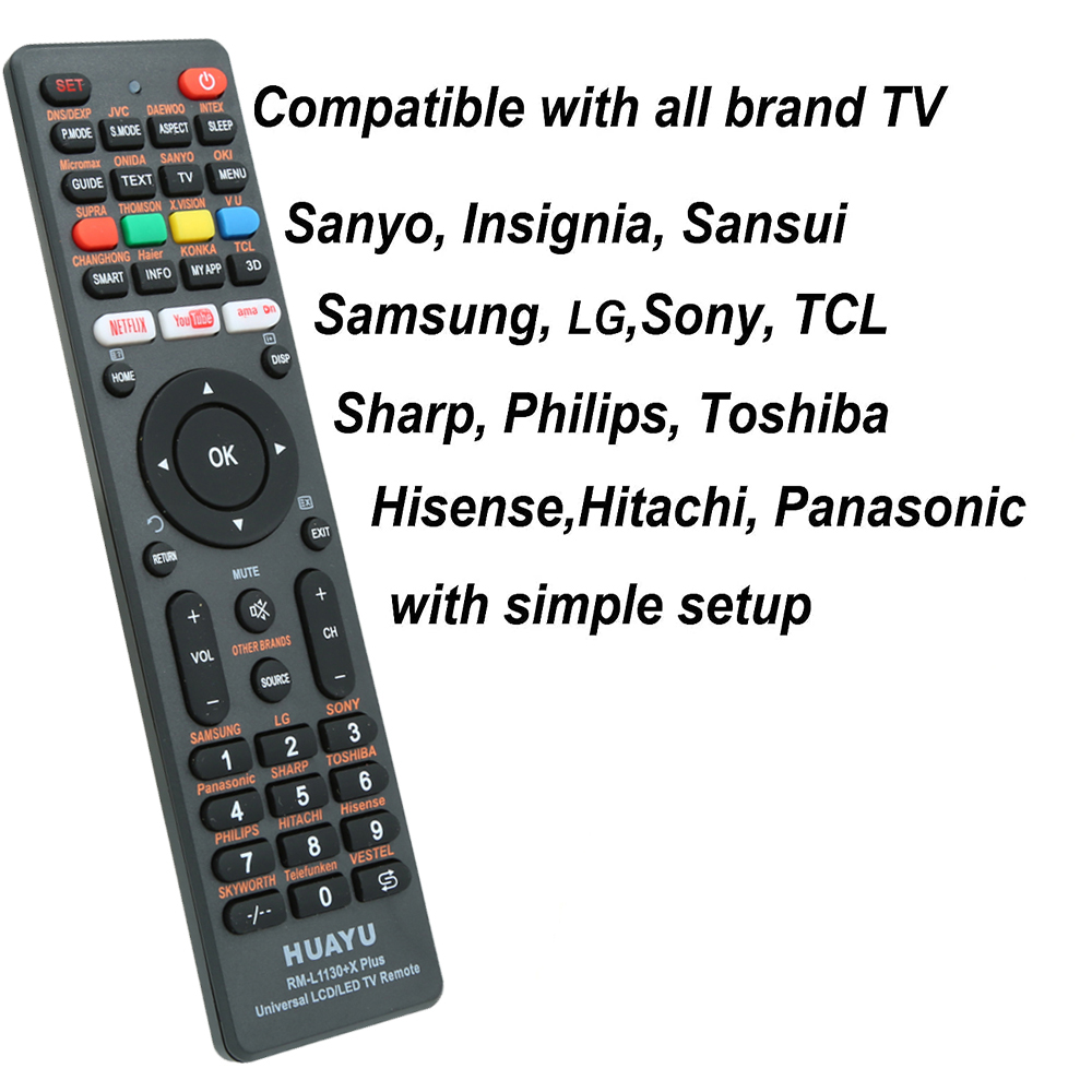 HUAYU RM-L1130+X Plus Black White Universal Tv Remote Control for All Tvs Super General Simple Setup Controller