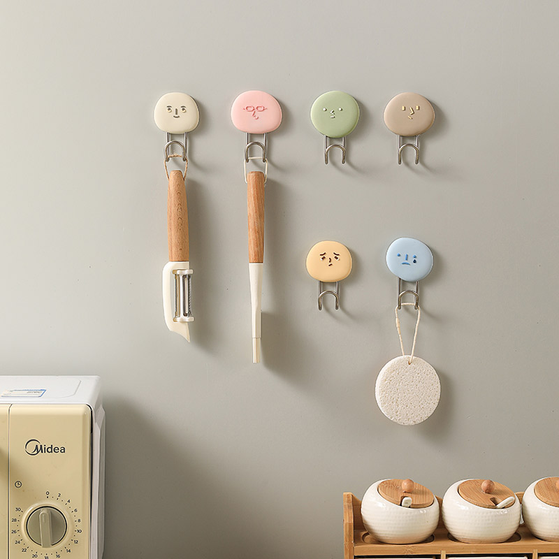 Cartoon Expression Self Adhesive Wall Hooks Traceless Glue Free Strong Bearing Clothing Hooks Household Self Adhesive Wall Hooks