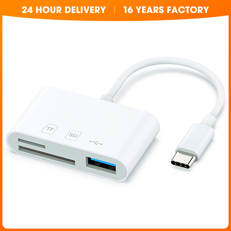 Worthspark Universal 3-in-1 Multifunction USB Type-C 3.0 ABS External TF/SD Card Reader for Phone Android Laptop