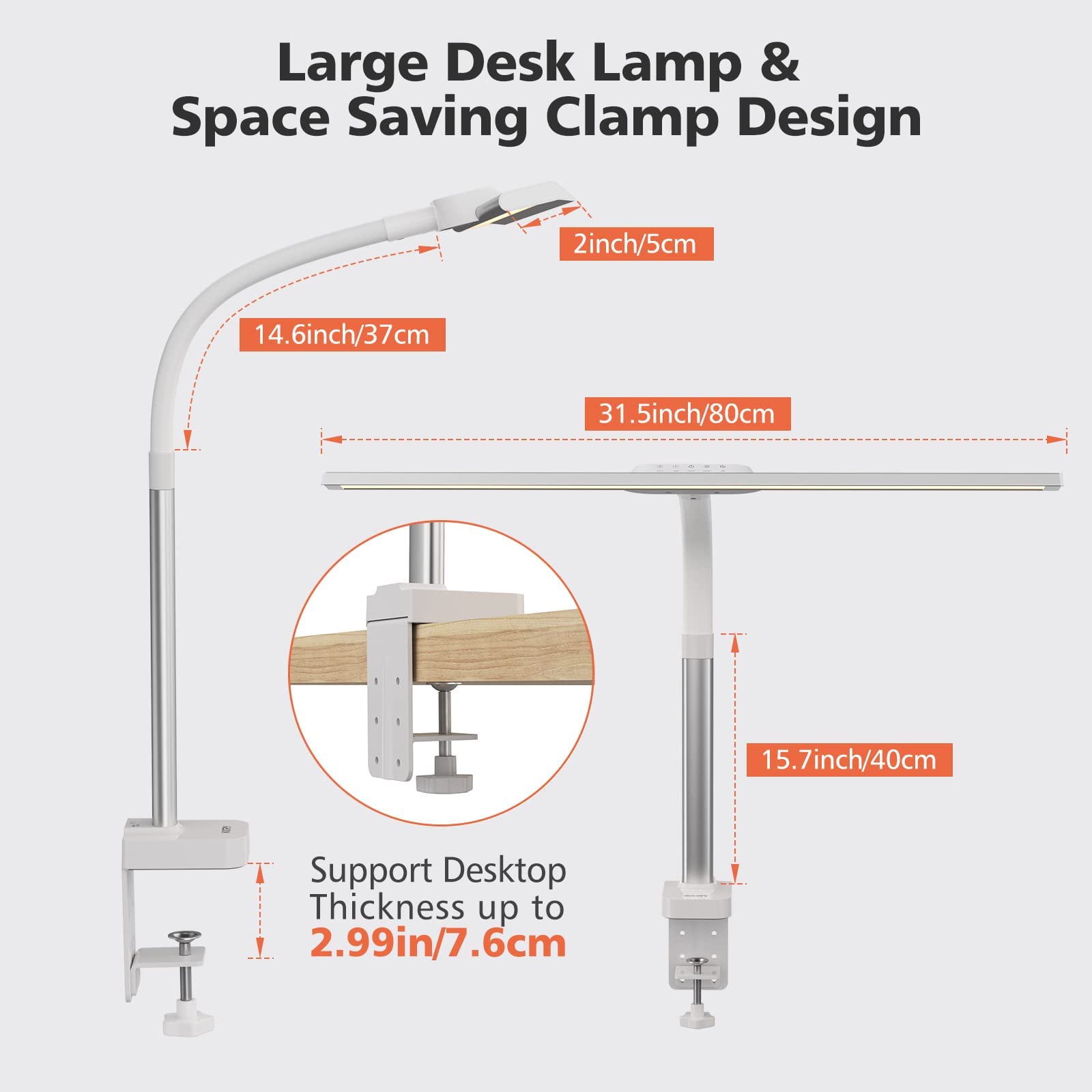 Simple No Screen Glare LED Table Light Flexible Durable Gooseneck Modern Touch Control Electric ABS Clamp Lamp Large Lighting