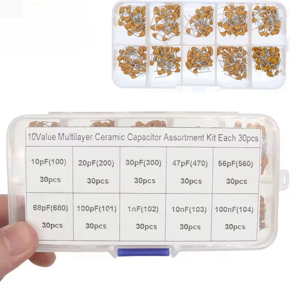 300PCS Monolithic Capacitors 30 Pieces Each of 10 Specifications (10PF-100NF) 300 Monolithic Plug-ins