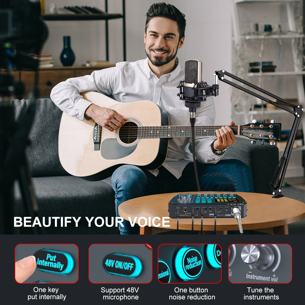 Huayi Voice M16 RGB PC Sound Card Podcast Audio Interface Podcast Microphone Headset Soundcard Podcast Equipment Kit for Live
