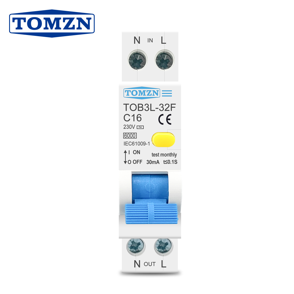 TOMZN RCBO 1P+N 6KA Residual Current Differential Automatic Circuit Breaker Over Current Leakage protection 18MM 230V 50/60Hz