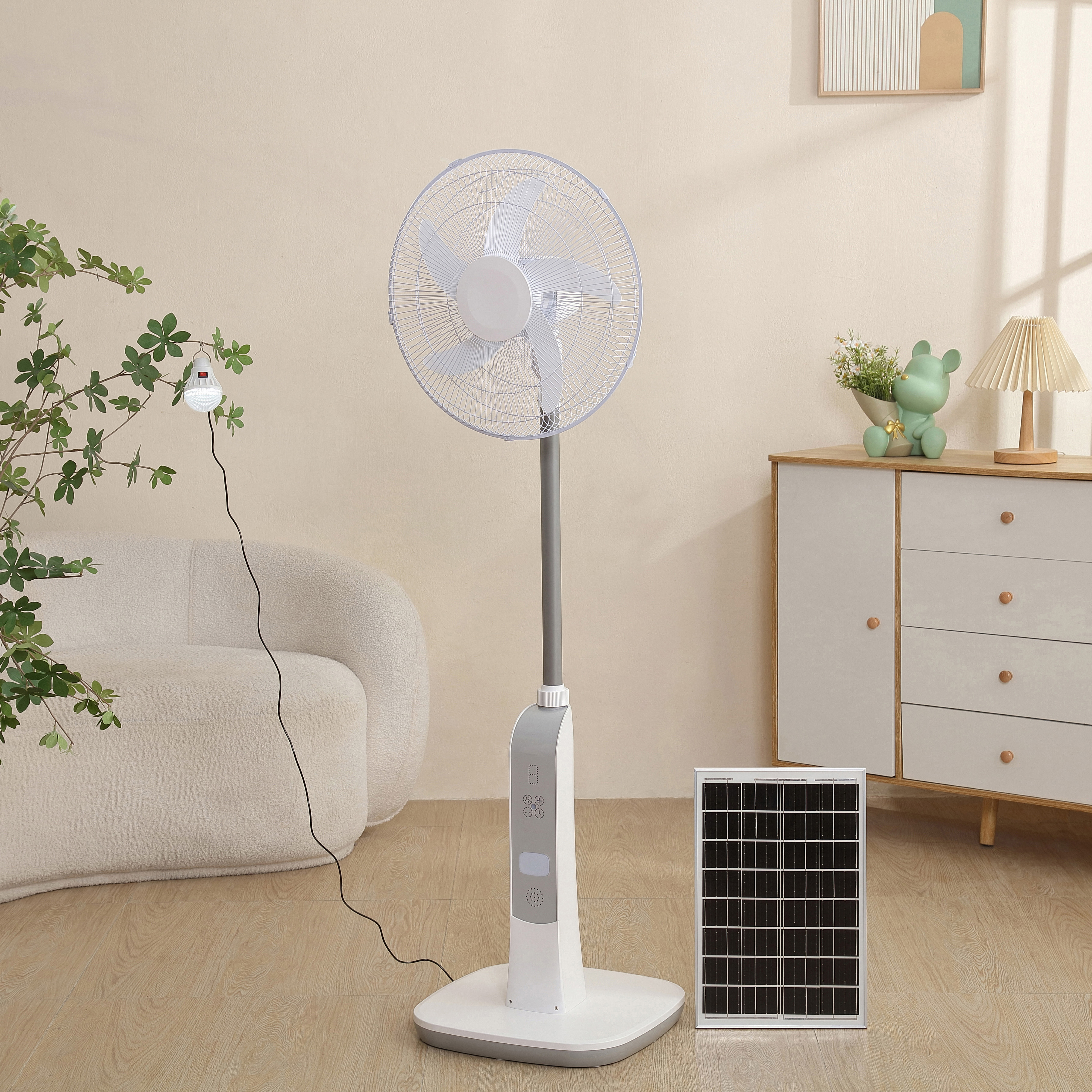 Rechargeable LED Lighting Solar Fan New Model Remote-Controlled Large Household Floor Fan DC Motor Made Plastic for Outdoor Use