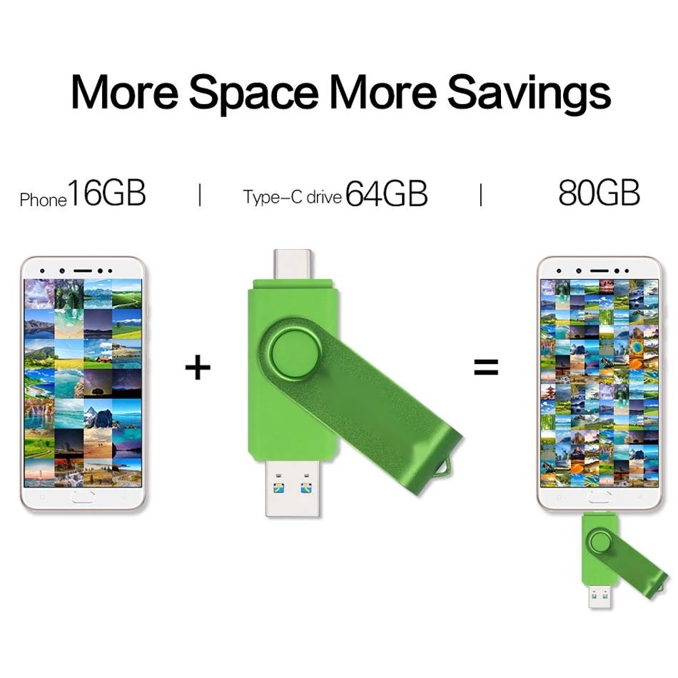 USB 3.0 2.0 2-in-1 Type C Swivel Drive Metal USB Flash Disk Music 4GB 8GB 16GB 64GB Memory Stick Stick for PC Perfect Gift