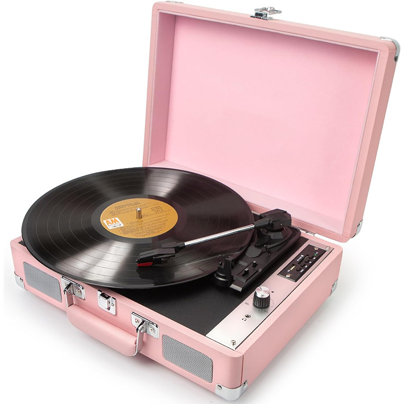 High Quality Portable LP Vinyl Player Retro Vintage Turntable with 3 Speeds and Speakers Black Portable Record Player
