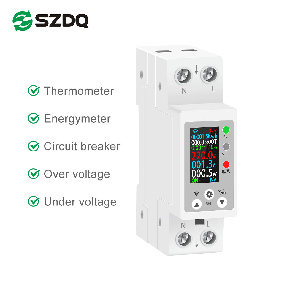 63A TUYA Zigbee Smart Home Circuit Breaker Metering 1P+N APP Remote Control Li Protection TFT Display IP30 PA66 MCB