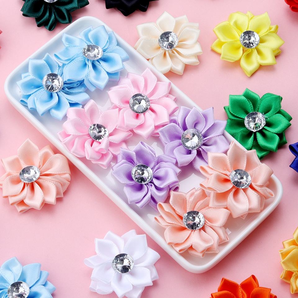 Polyester Rhinestone Colored Satin Lotus