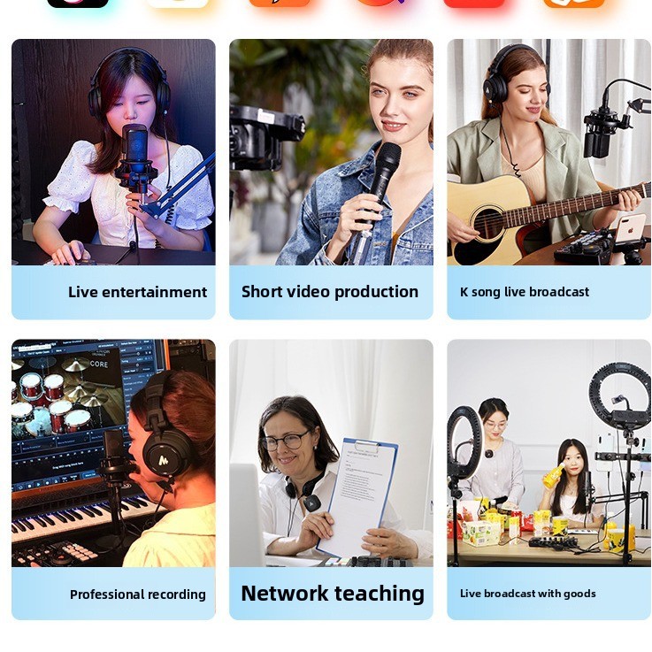 For Maono Complete Set for Live Sound Karaoke Recording Flash Am200 Sound Card Easy USB Interface Compatible Mobile Phones Compu