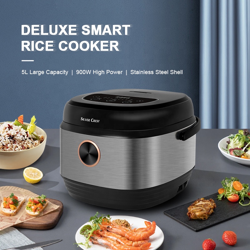 5L Large Electric Silver Crest Rice Cooker Commercial Smart Multifunction Stainless Steel Automatic Nonstick Digital Rice Cooker