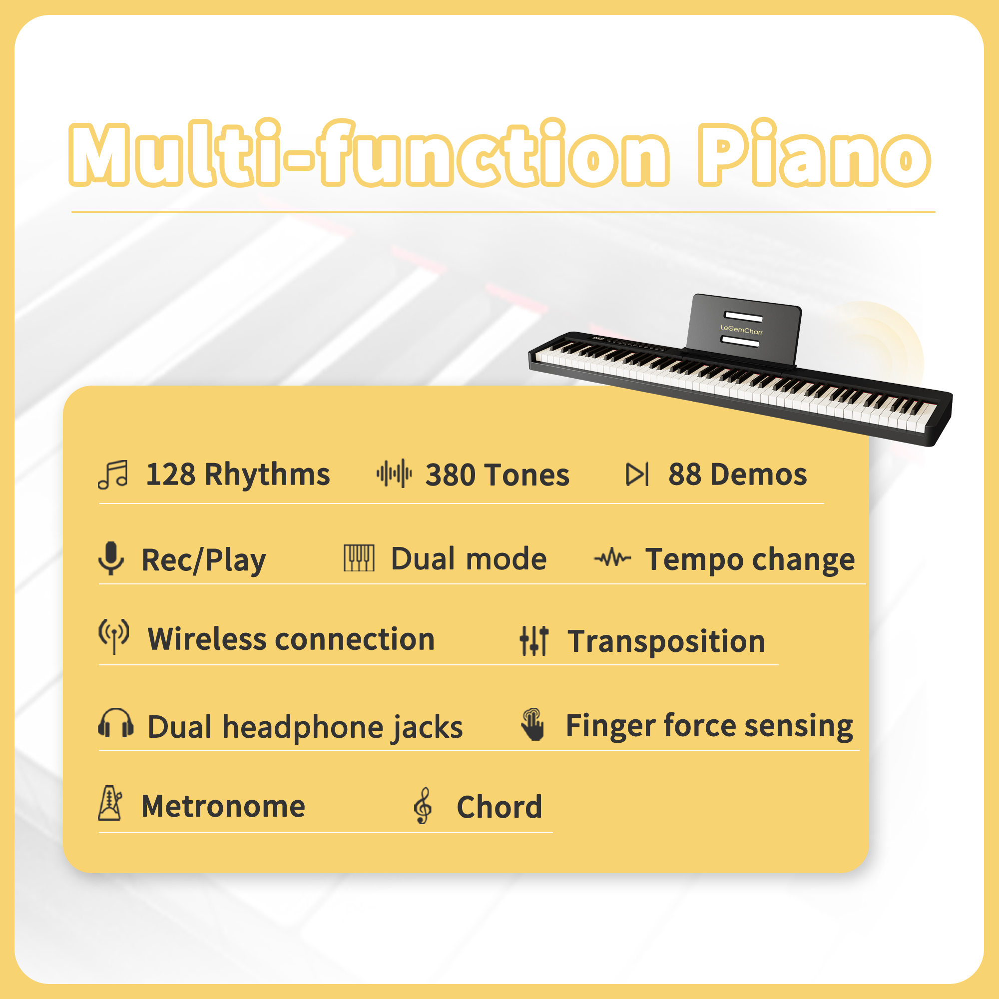 LeGemCharr Piano Keyboard Piano 88 Keys Musical Keyboard 88 Key Electronic Piano Electric
