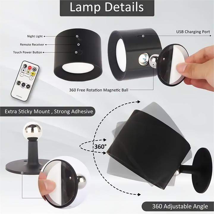 Indoor 5W LED Wall Lamp 360 Degrees Rotating Magnet Fixation Hotel Sconce Bedroom Rechargeable LED Wall Light
