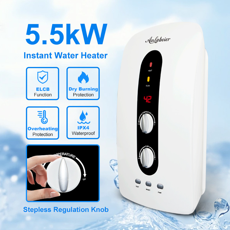 Factory Price Electric Tankless Hot Water Heater Mini Instant Kitchen Bathroom Shower Heater LED Temperature Display Plastic