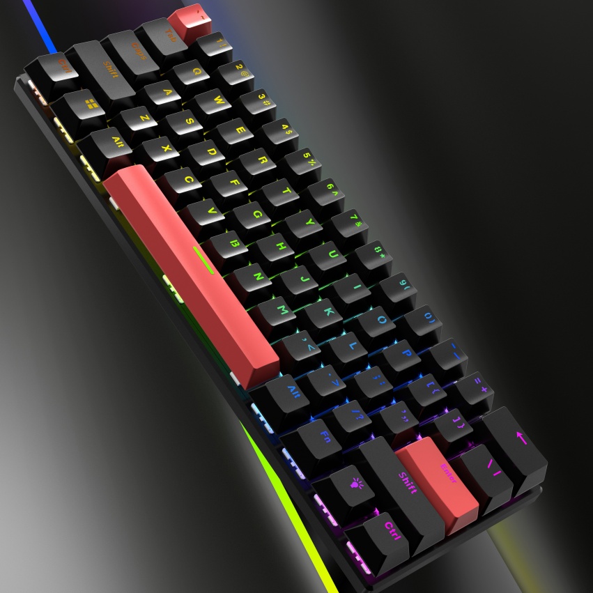 61-key Portable Small Keyboard 22-key Anti-Ghosting Wired Mechanical Keyboard with Colorful Lights
