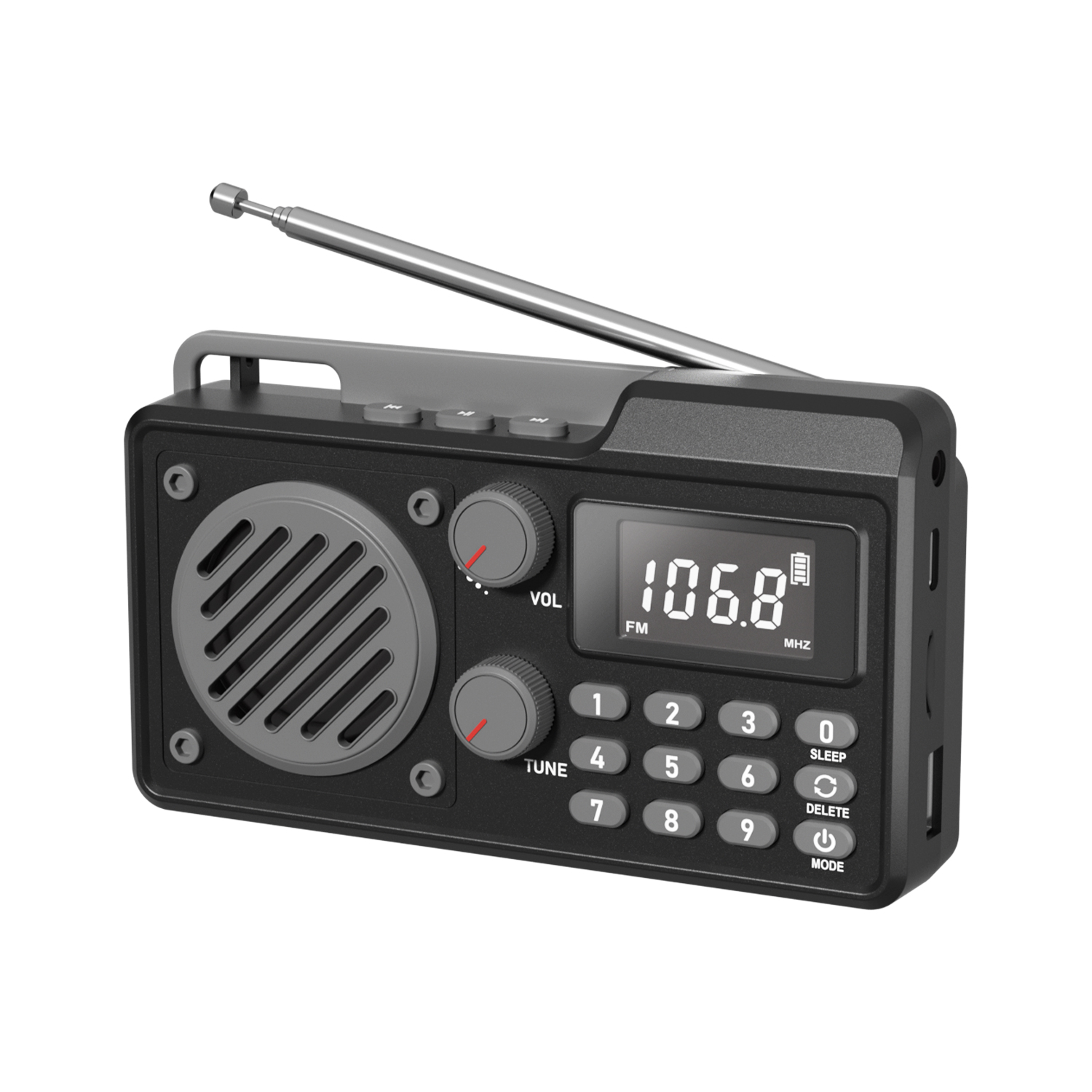 Portable FM AM SW MP3 Player with for Built-in Speaker LED Display 1500mAh Battery USB/TF Card Shortwave Radio Receiver