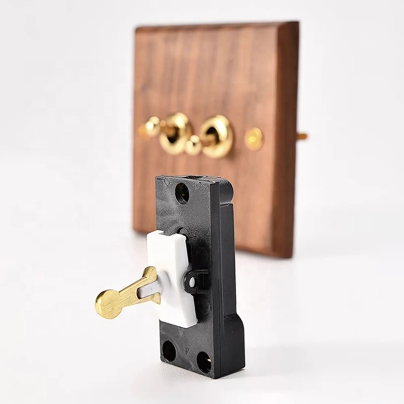Universal Double USB Wall Electrical Outlets Uk Standard Black Walnut Wood Toggle Light Switch and Socket Home Retro Brass Panel