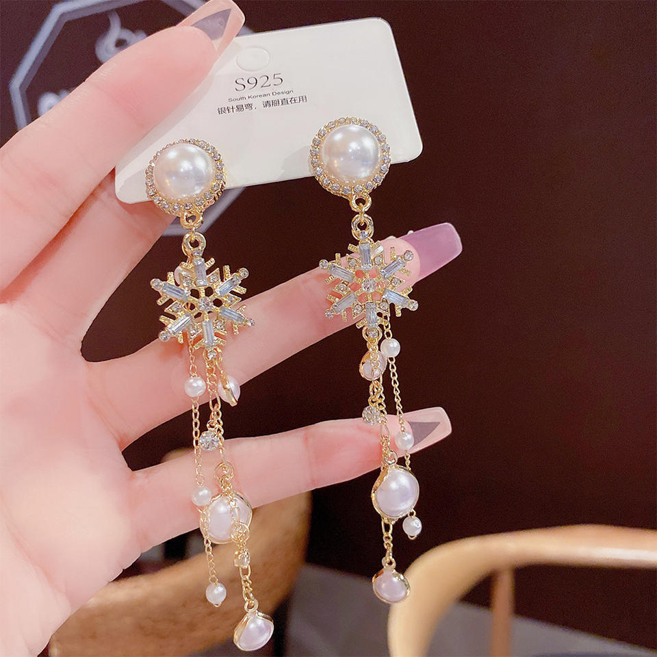 Серьги-подвески из латуни с цирконами
