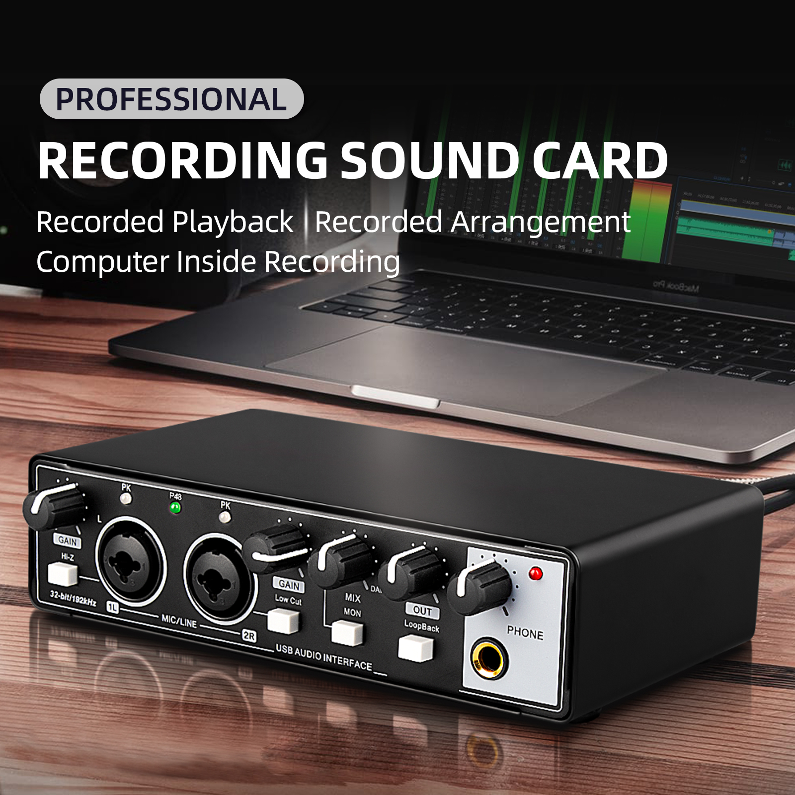 Professional MD22 Recording Studio Equipment Live Audio Interface Sound Card for External Guitar Audio Sound Cards Mixers