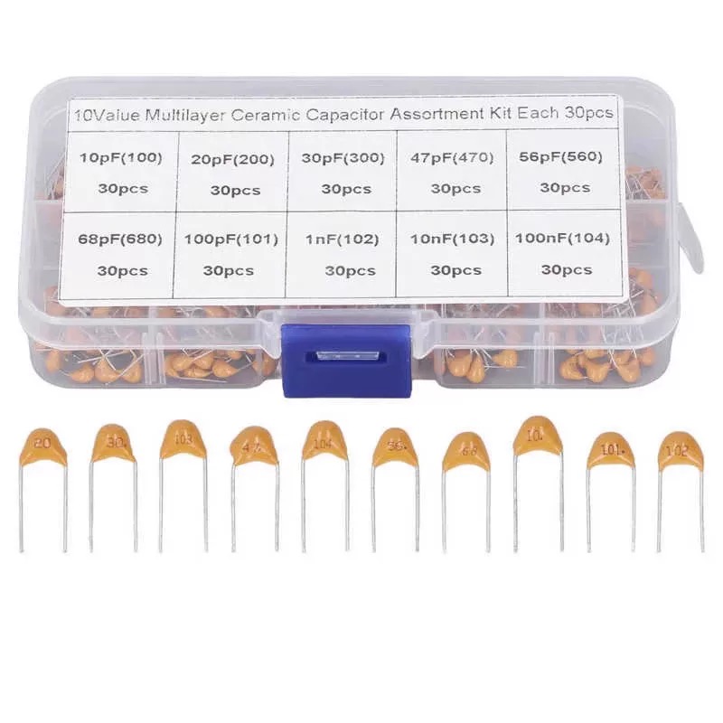 300PCS Monolithic Capacitors 30 Pieces Each of 10 Specifications (10PF-100NF) 300 Monolithic Plug-ins