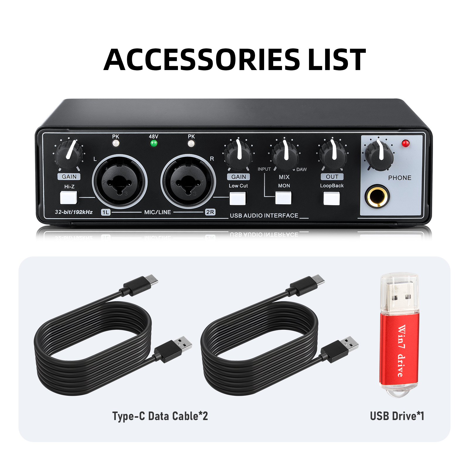 OEM Professional Sound Card 24bit 192kHz Recording Usb Audio Interface for Music Studio Live