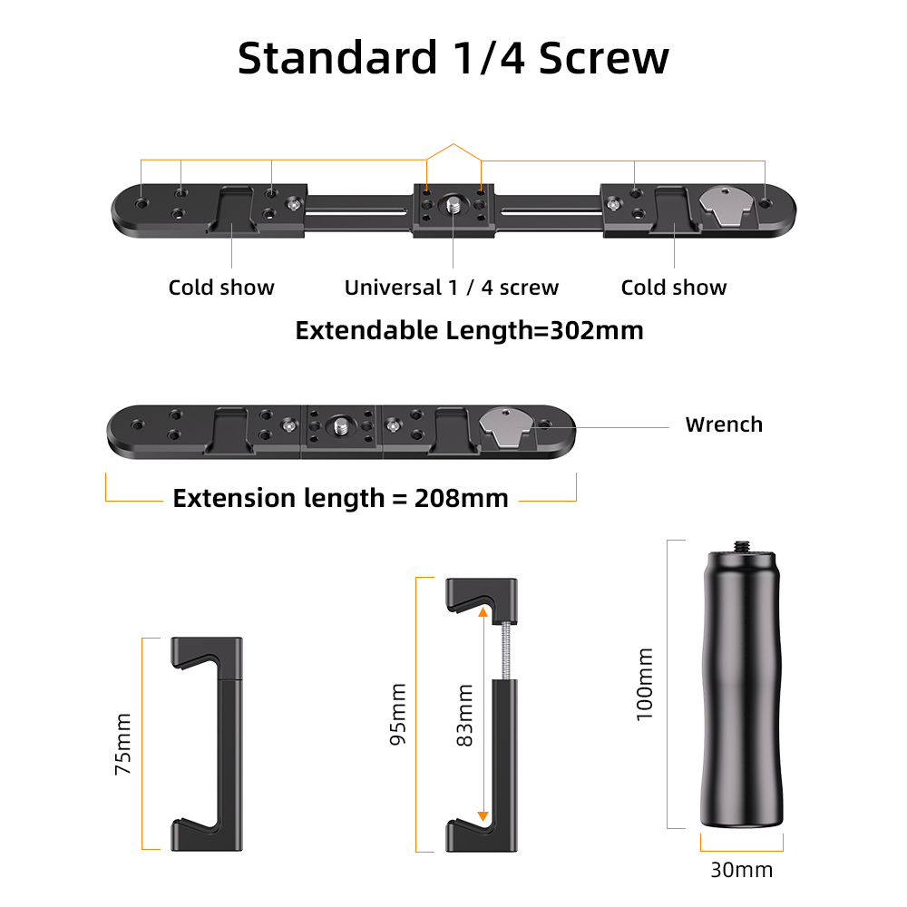 Camera Photography Accessory Professional Video 1/4'' Metal Handle Hand Grip Stabilizer Kit for LED Light Microphone