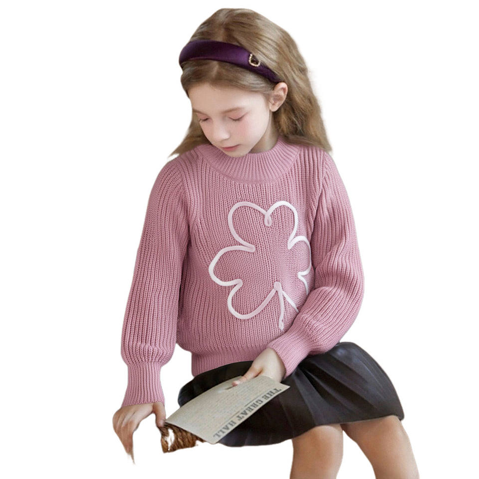 Girls Pink Crewneck Letter Sweater