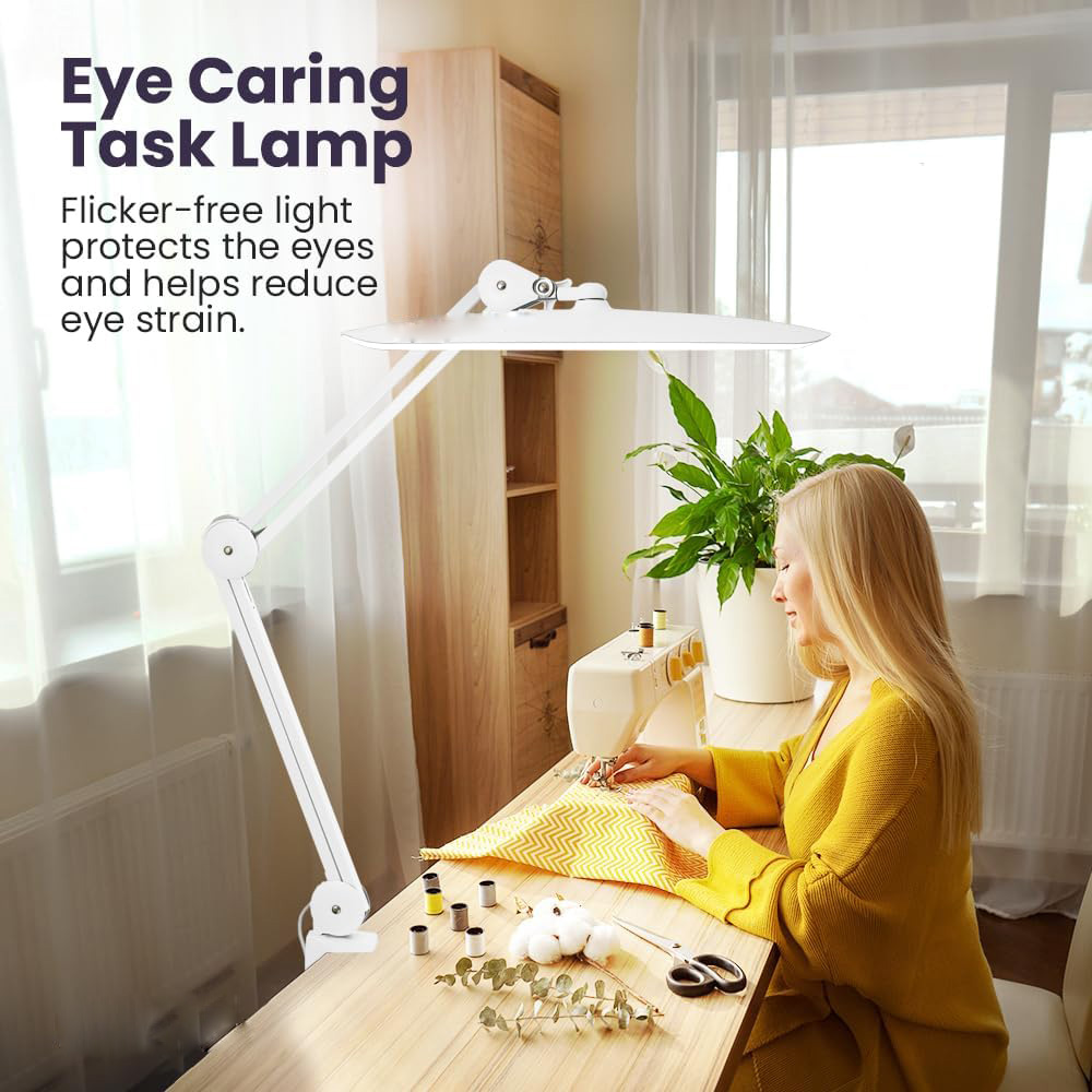 LED Nail Desk Lamp with Clamp 2200 Lum Dimming Task Lamp for Reading Desktop Office Workbench Architect Sewing Study Home Craft