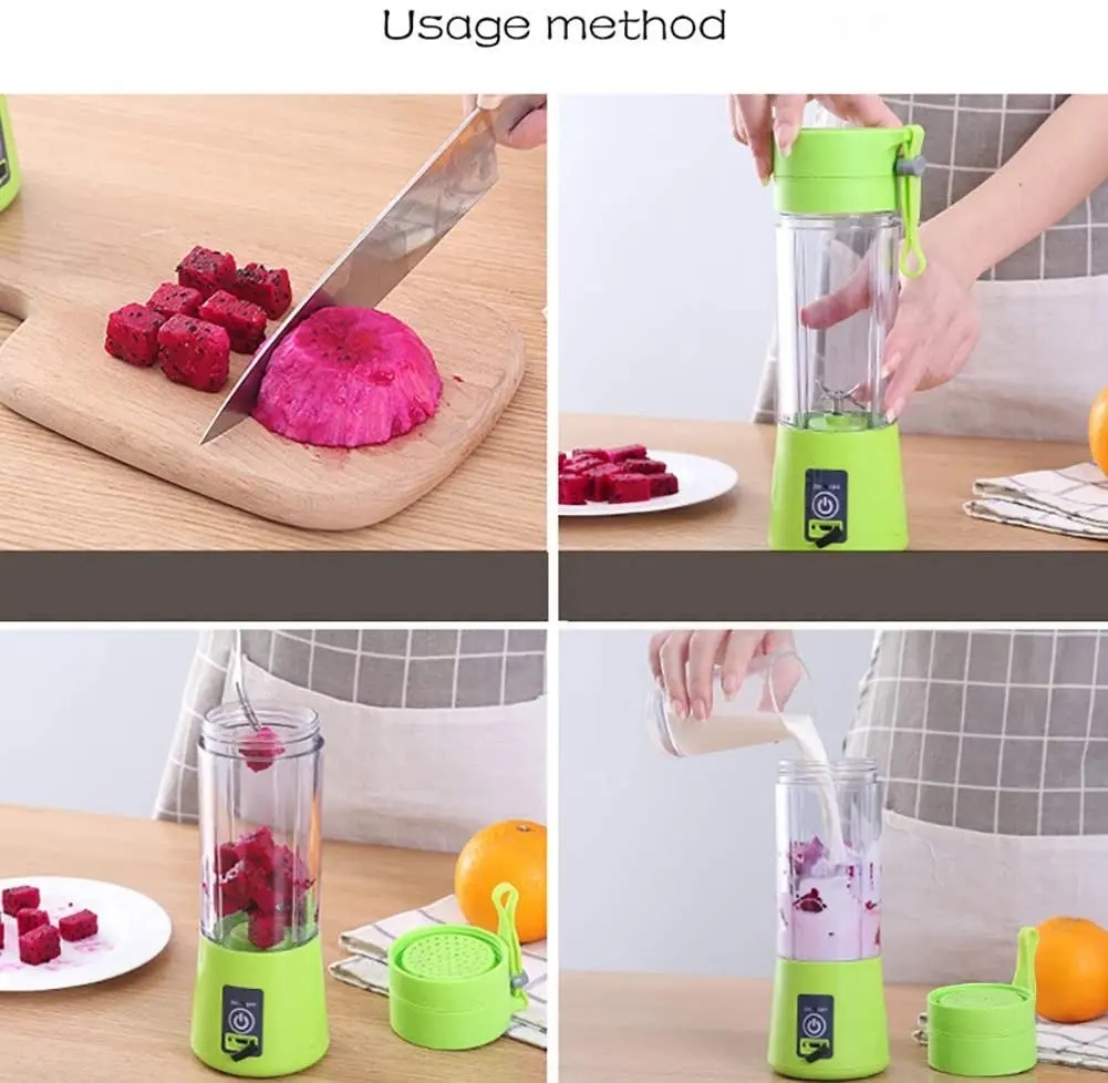 Portable 380ml Stainless Steel USB Juicer Blender with Battery for RV Car Outdoor & Hotel Use