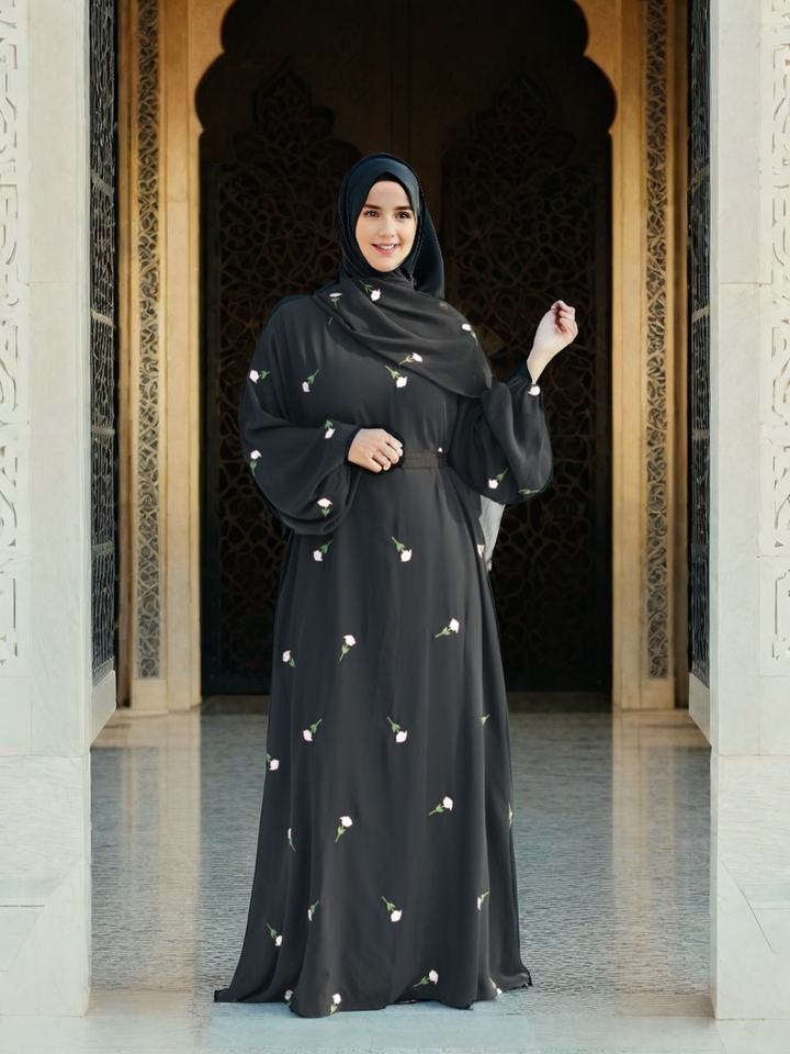 OEM ODM 2025 Black Abaya Flower