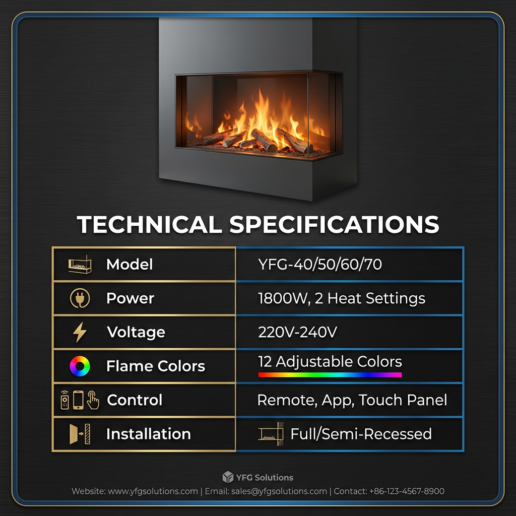 Customizable 60-Inch 3-Sided Electric Fireplace With Tempered Glass Insert High Quality Flame Color Options for Household Use
