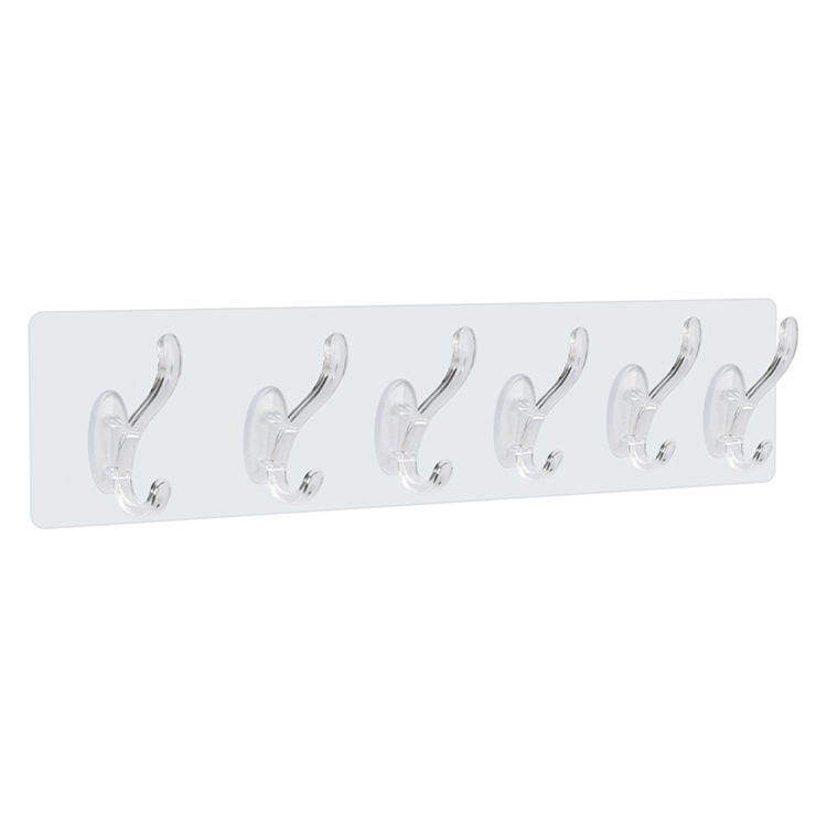 Household Transparent Row Wall Hook Wall Mounted  Plastic Sticky Hooks Kitchen Non Punching Trackless Wall Hook