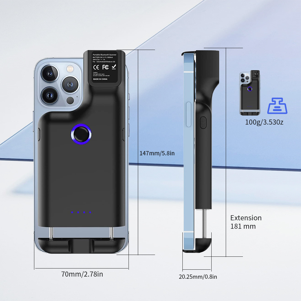 JR-101DC 1D 2D QR Code Reader Portable Back Clip Wireless Bluetooth Barcode Scanner One-Hand Operation Multifunctional