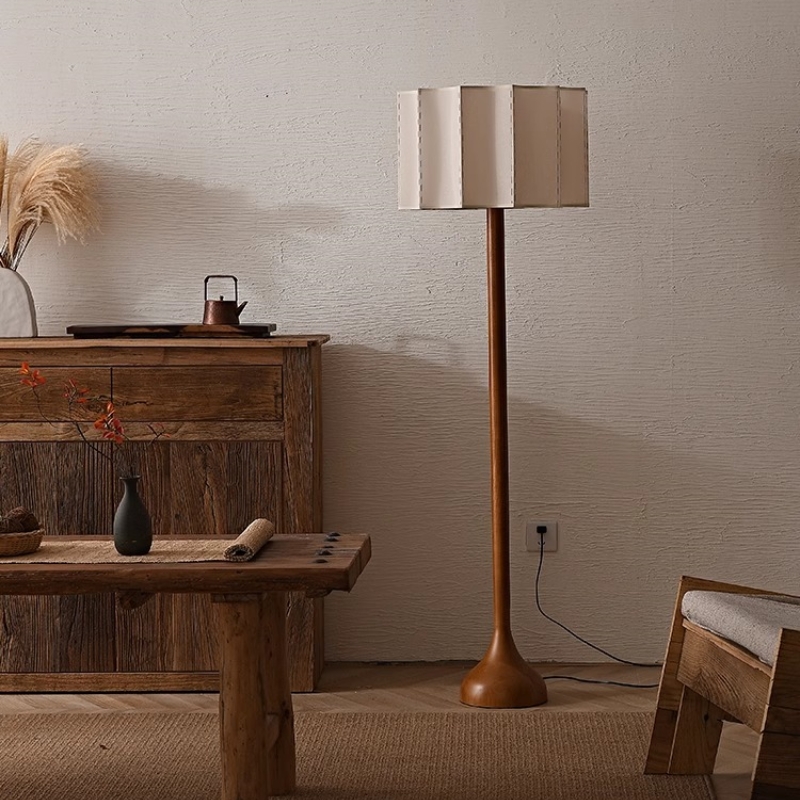 Handmade Minimalist Solid Wood LED Floor Lamp Residential Villa Decorative for Living Room Bedroom Study Hotel E26 Base