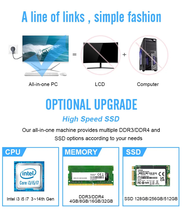 OEM ODM 24 Inch Intel N100 All-in-One PC 8GB 256GB Business Office Desktop Computer for Bulk Orders