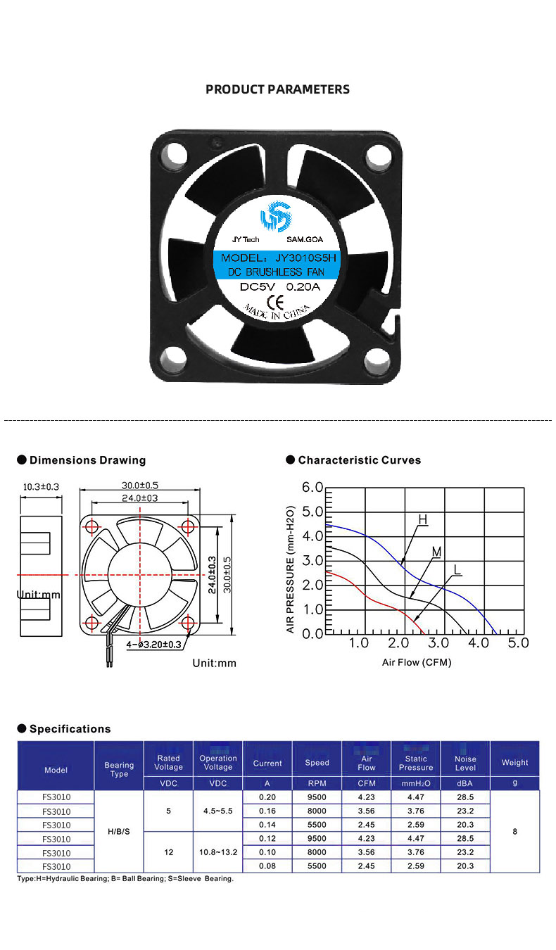 3010 DC Duct Axial Fan 5V/12V Silent Inverter Ball Bearing Plastic 30mm Electric for Air Purifiers & UAVs ODM OEM