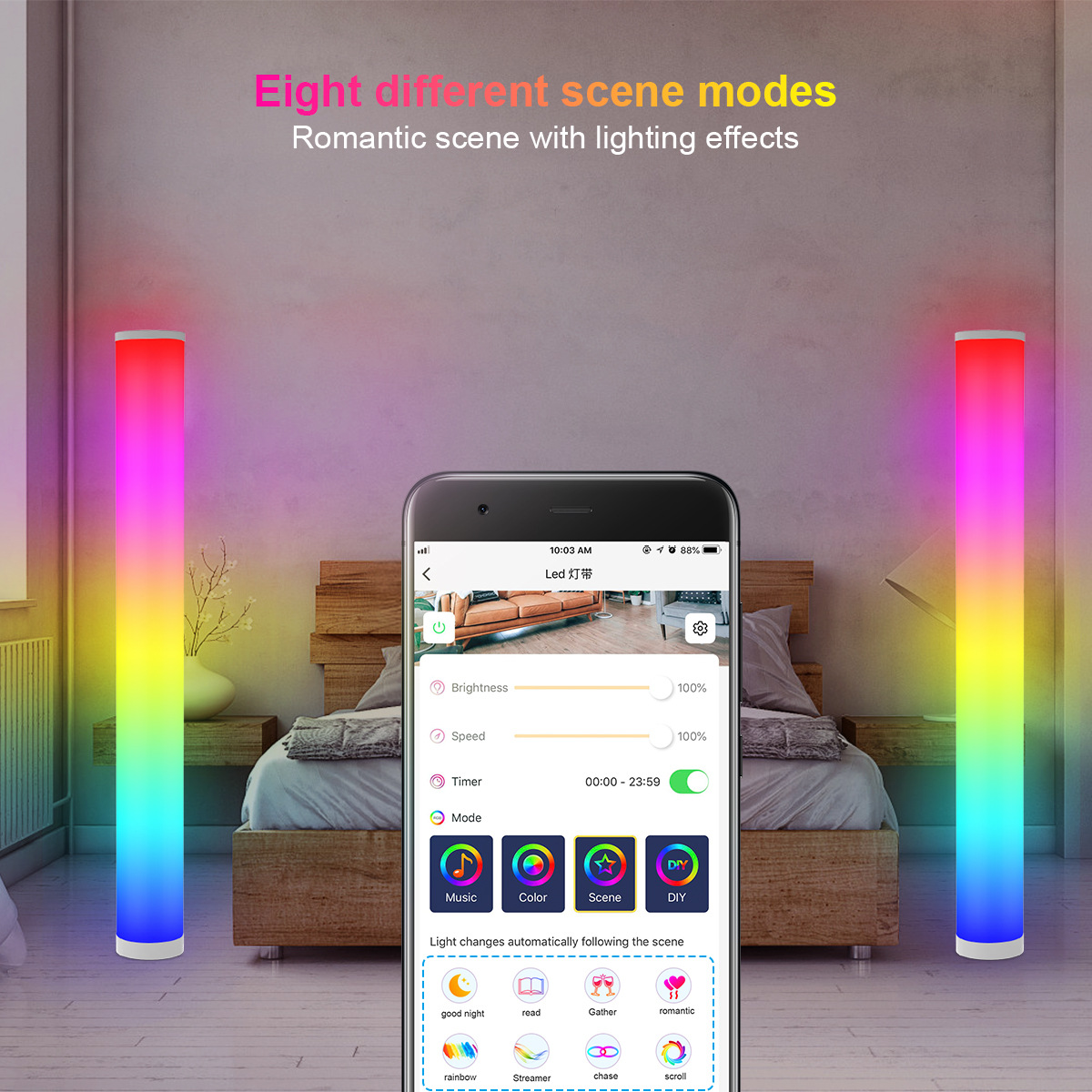 LED Floor Lamp with Remote Control Smart APP for Living Room,Bedrooms,RGB Color Changing Floor Lamp,5 Watt,104 CM