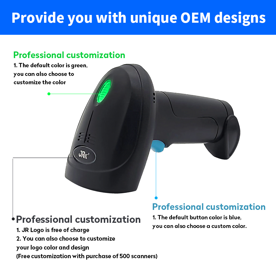 JR659DB Hot Sale  Barcode Reader Scanner Gun and High Quality, High Scanning Performance 2D QR Hands-Free Barcode Scanner Reader