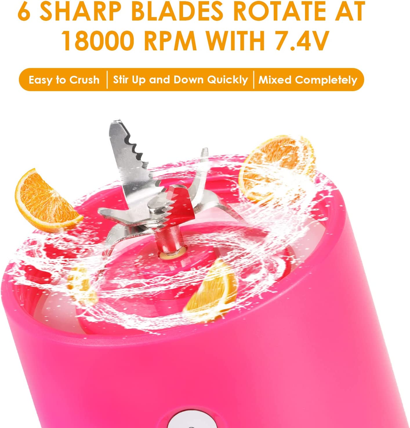 Portable Handheld Blender Juicer 450ML 6 Blades Stainless Steel USB Rechargeable Automatic Electric Blender Juicer