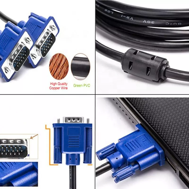 OEM Coaxial VGA to VGA Converter Cables 1m 1.5m 1.8m 1080P 15pin M/M for Projector Monitor and DVD Player PVC Jacket
