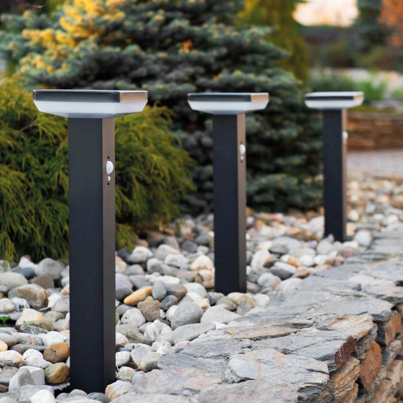 Stainless Steel Square Solar LED Garden Lights Motion Sensor Outdoor Lawn Decorative Lighting