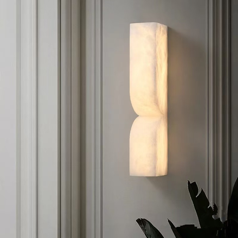 Modern Luxury Nordic All-Copper Wall Lamp with Spanish Natural Marble for Living Room Bedroom Bedside Corridor Stairwell