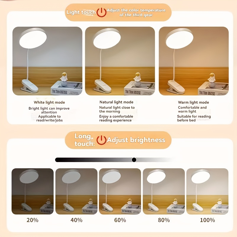 Students Study Table Lamp for Students LED Reading Lamp Rechargeable Desk Table Lamp for Study Desk Home School Office
