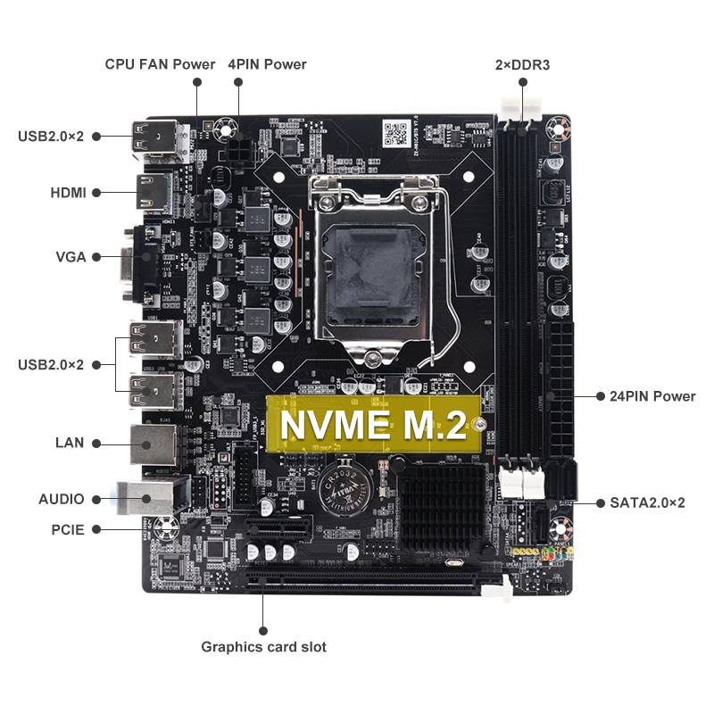 H61 Micro ATX Motherboard LGA1155 DDR3 Support Intel-i3 I5 I7 Pentium-Celeron CPU Dual Channel Desktop H61 Chipset Motherboard