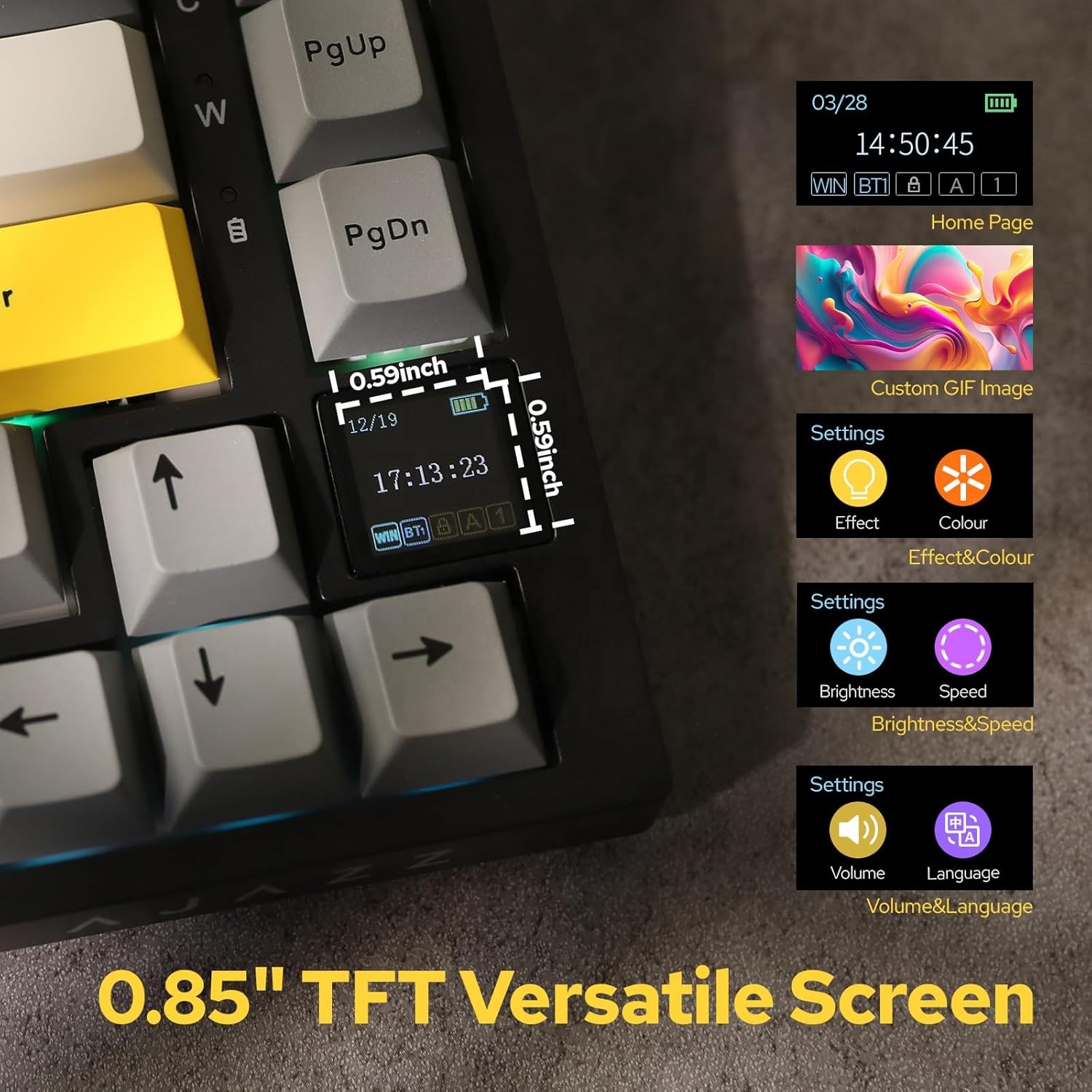 Ajazz AK820 Pro 75% RGBG Gaming Mechanical Keyboard Three-Mode Flying Fish Axis TFT Smart Display Knob 2.4G Connectivity Grey