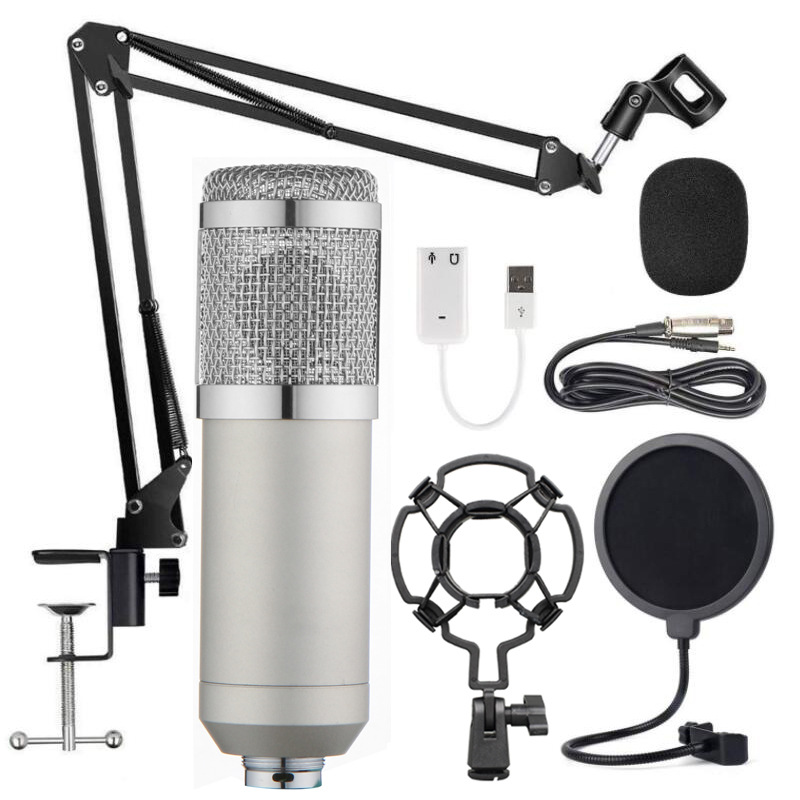 BM800  Studio Condenser Karaoke Microphone Bundle Sound Card Set for Webcast Live Studio Recording Singing Broadcasting Bm-800