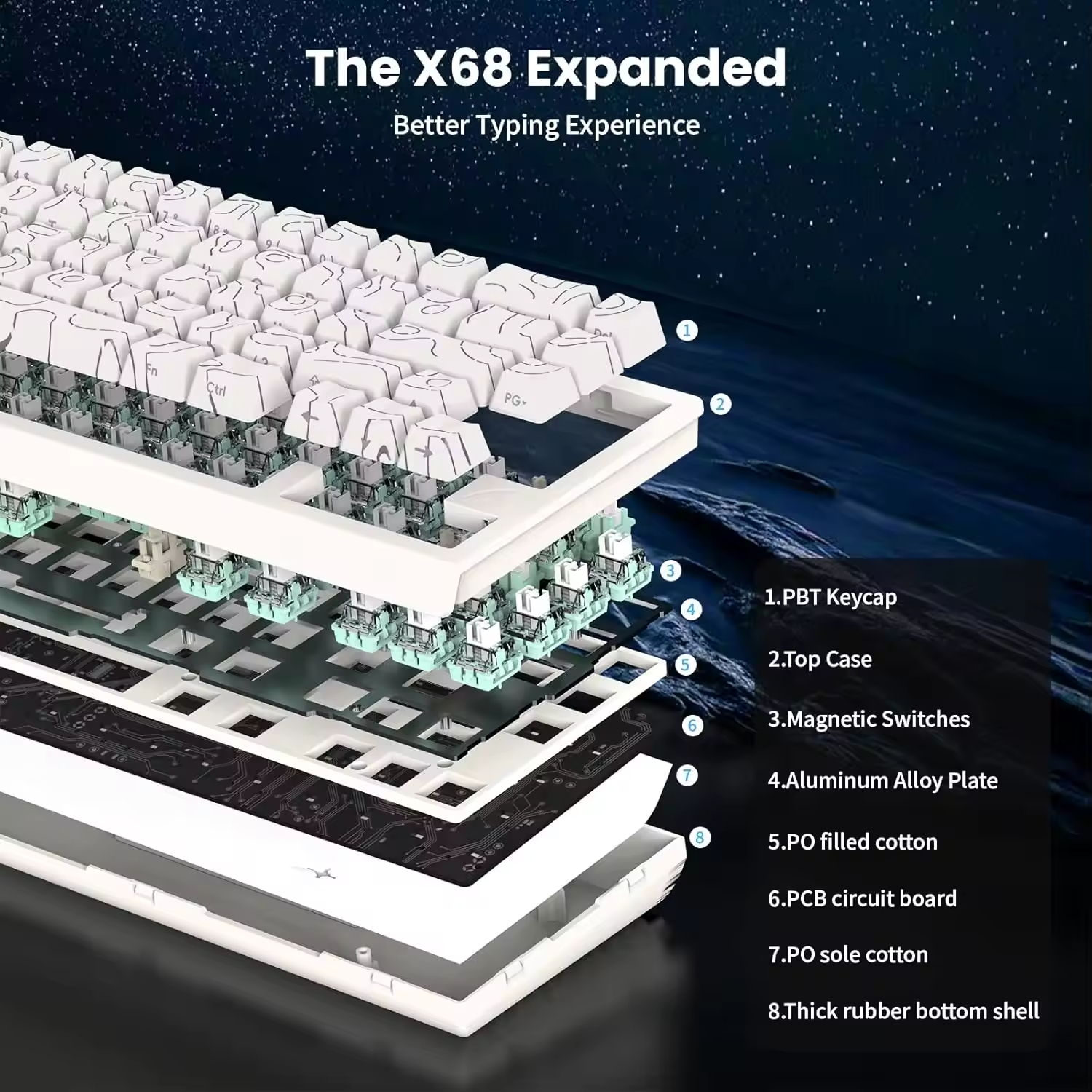 Attack Shark X68 He Wired RGB 8KHz English-Speaking Gaming Keyboard with RGB Lighting Desktop Gaming Mechanical Keyboard
