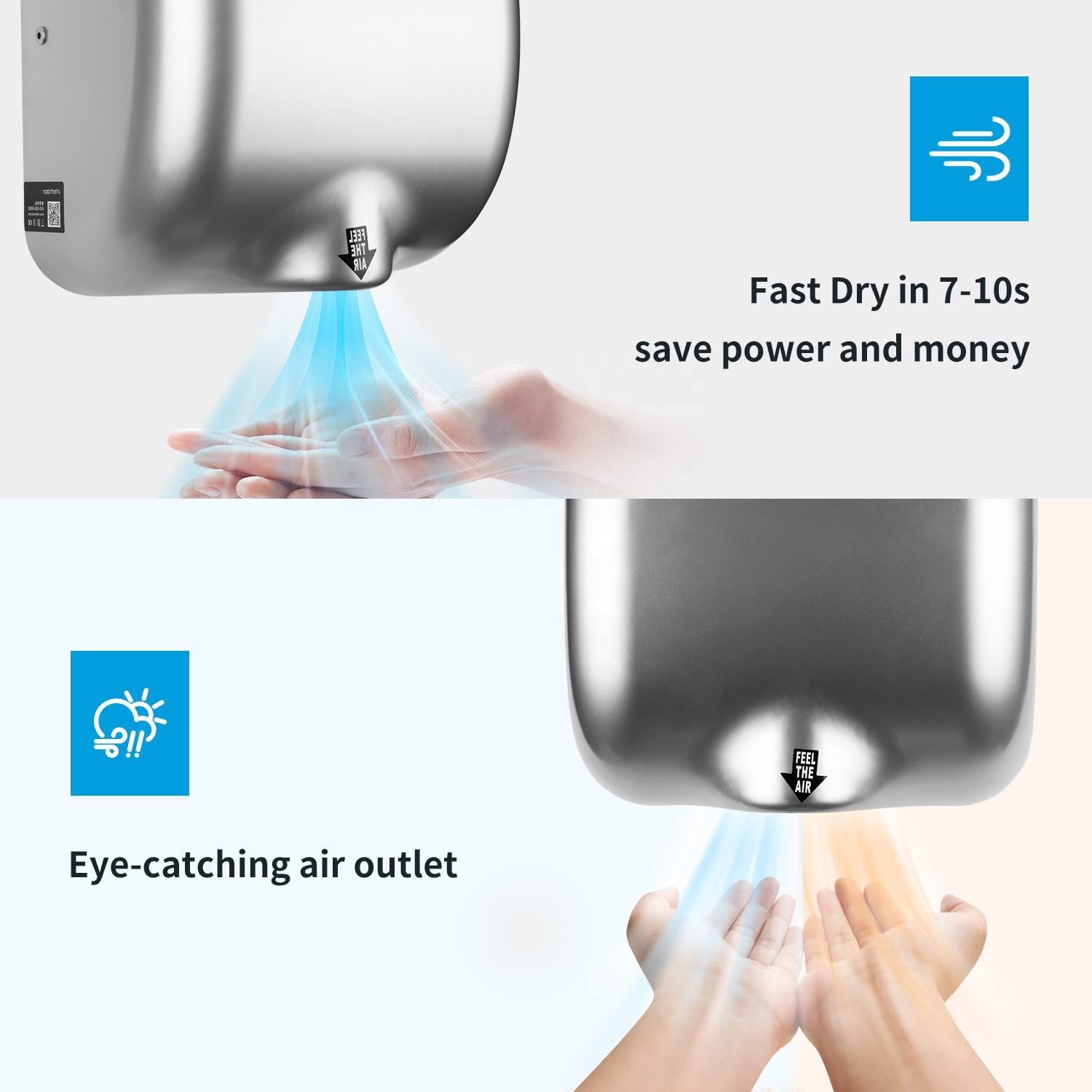 110v Stainless Automatic 304 Sus Jet Hand Dryers Excel Manufactures of Hand Electric Dryers for Bathrooms Commercial