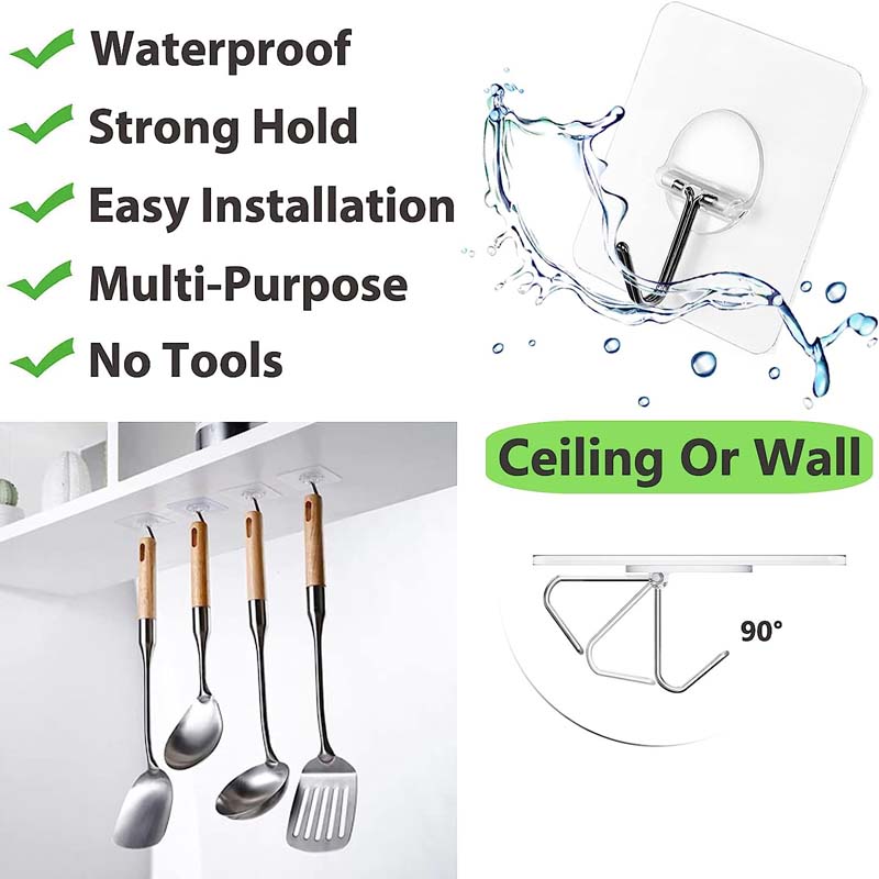 Wholesale Waterproof Strong Adhesive Sticker Door Wall Hanger Hooks Self Adhesive Transparent Hooks extra Strong Seamless